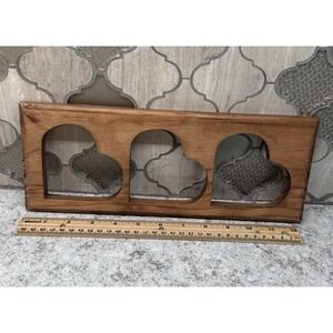 Vintage Rustic Pine Triple Heart Cutout Wall Decor Cottage Core 12x5"